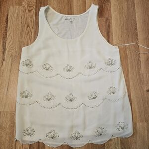 LC Lauren Conrad Cream Embellished Tank Top